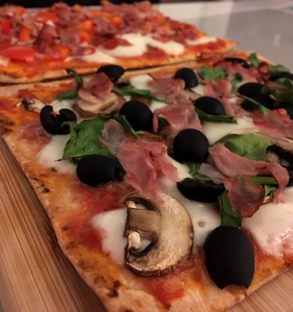 Parma Ham Spinach Olive and Mushroom Pizza